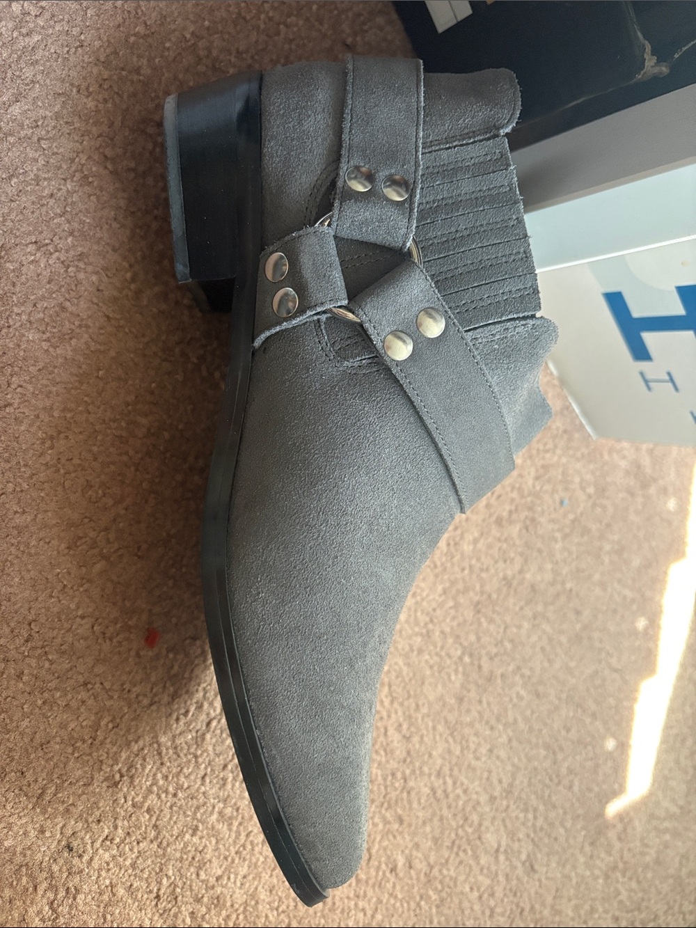 Gray Suede Pointed Toe Ankle Shoes